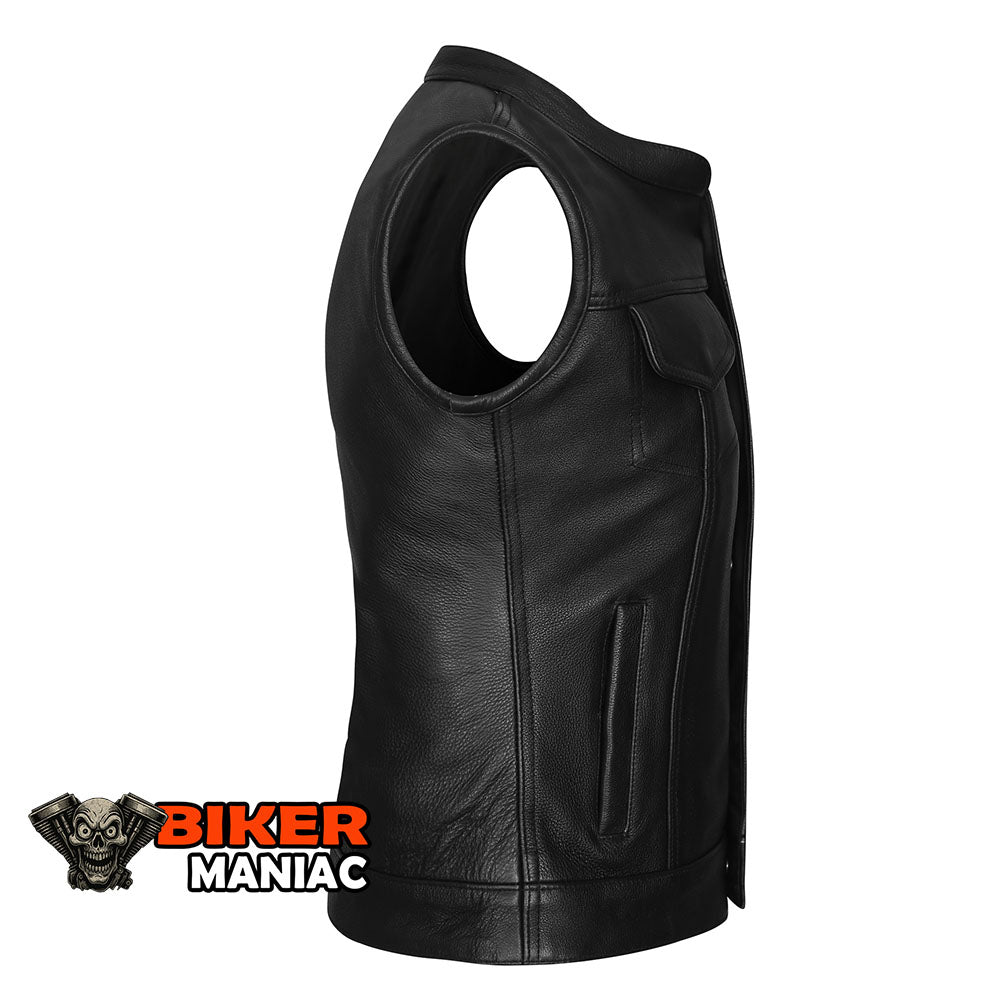 Rogue Angel - Ladies Premium Leather Club Vest with Gun Pockets and Single Back Panel