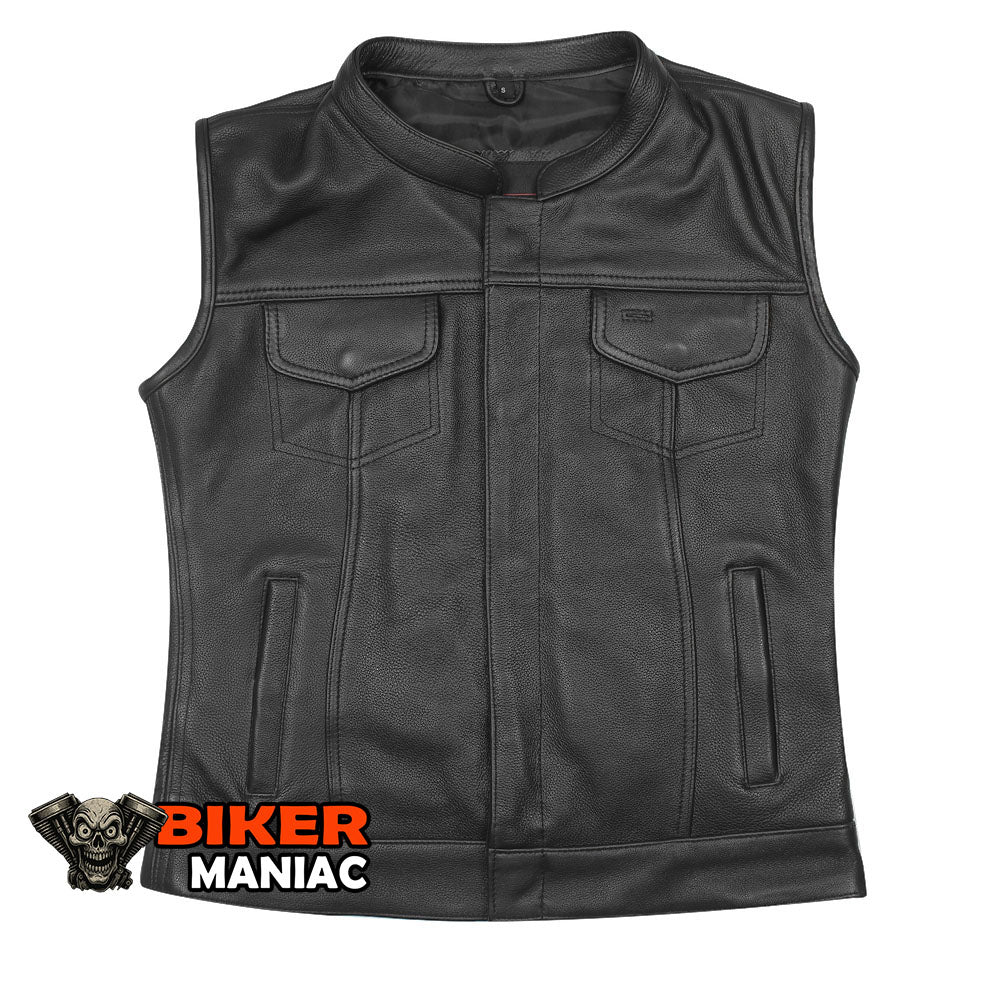 Rogue Angel - Ladies Premium Leather Club Vest with Gun Pockets and Single Back Panel