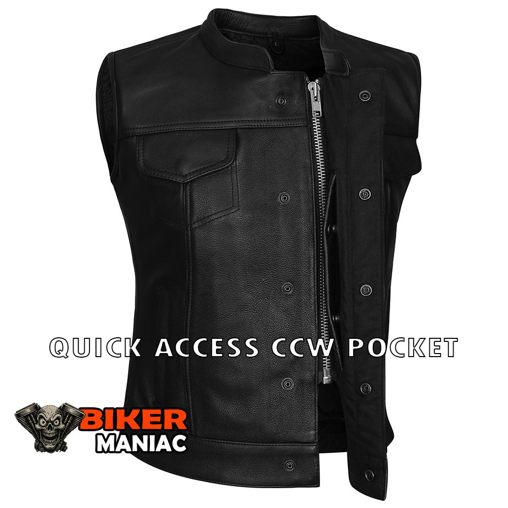 Rogue Angel - Ladies Premium Leather Club Vest with Gun Pockets and Single Back Panel