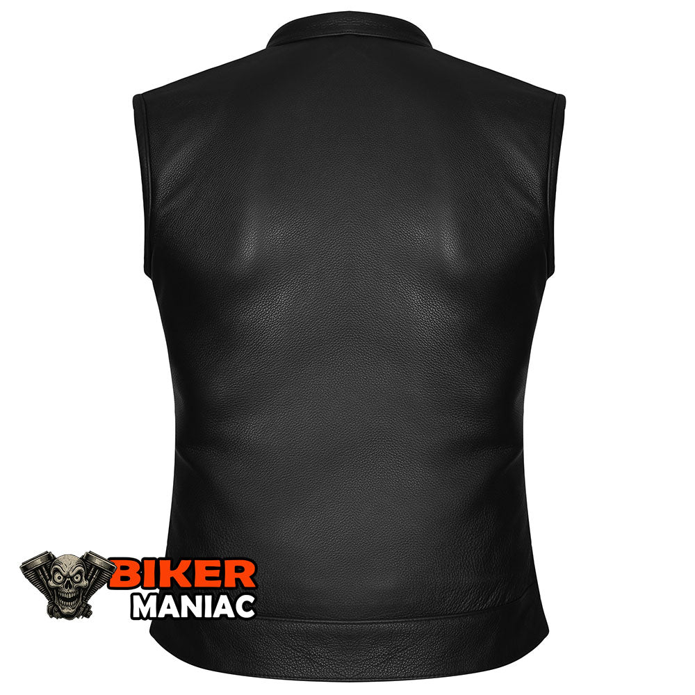 Rogue Angel - Ladies Premium Leather Club Vest with Gun Pockets and Single Back Panel