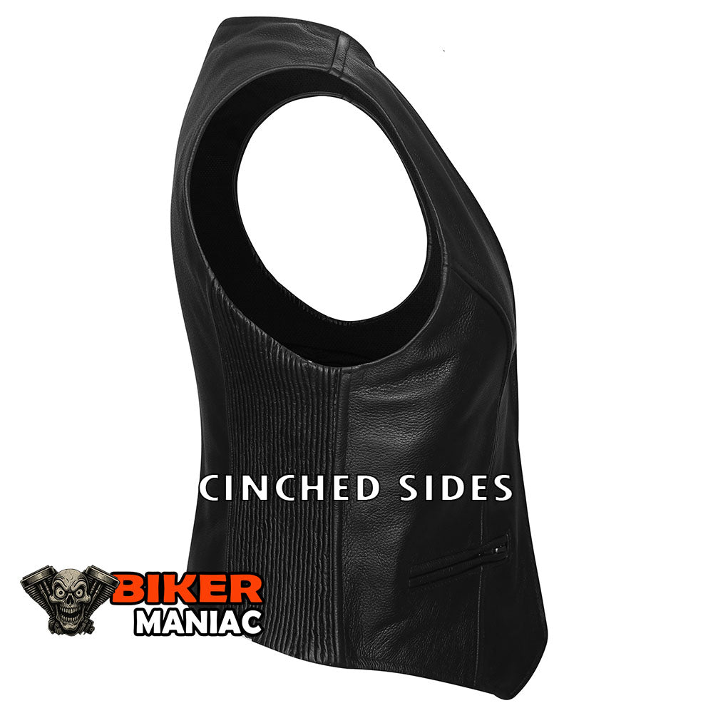Diva - Ladies Sexy Short Form Fitted Leather Vest with Cinched Sides