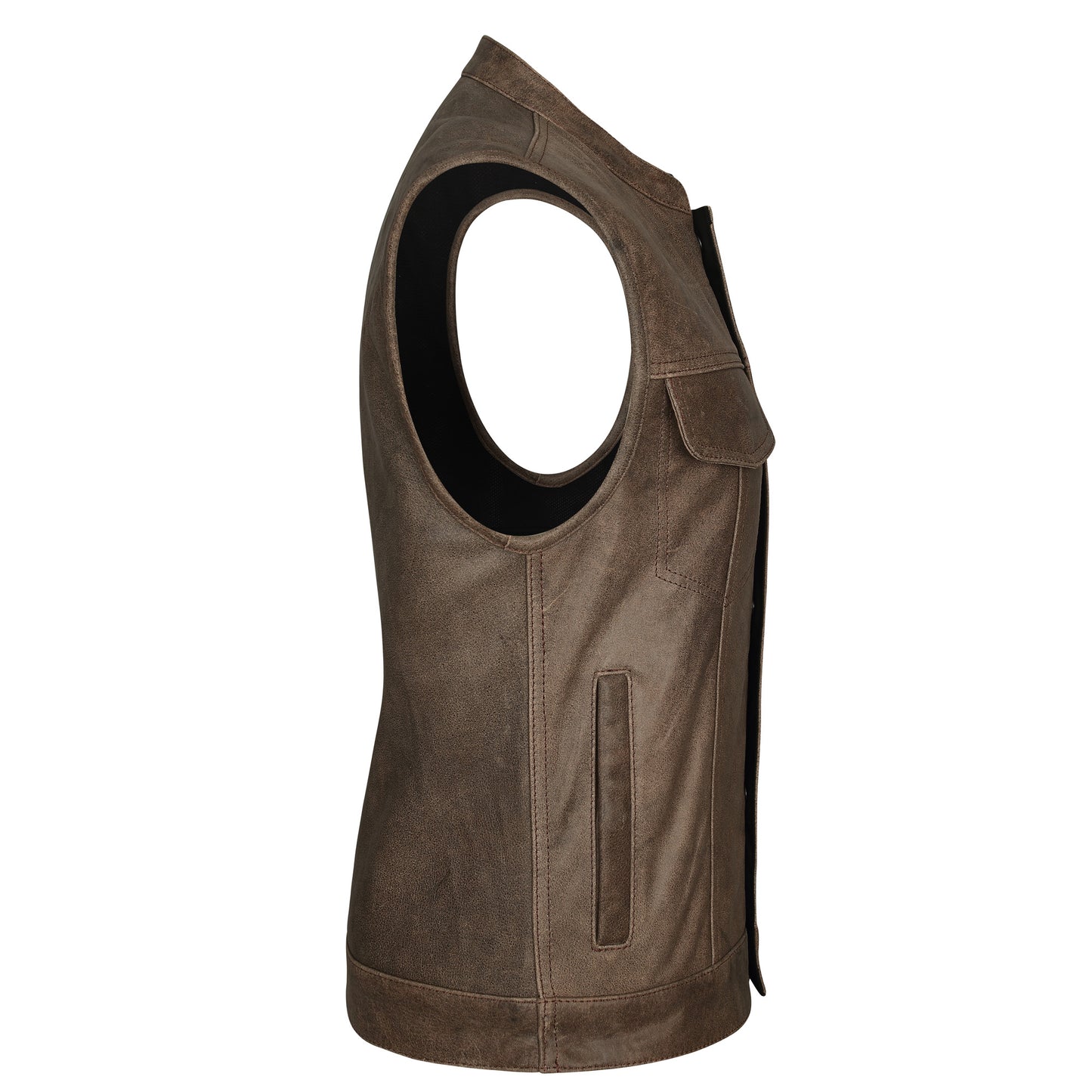 Deadwood - Brown Leather Club Vest with CCW Pockets and Quick Access