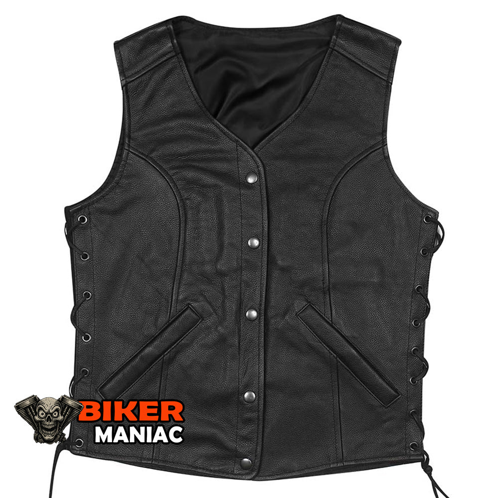 Lady Havoc - Full Length Leather Vest with Concealed Carry Pockets