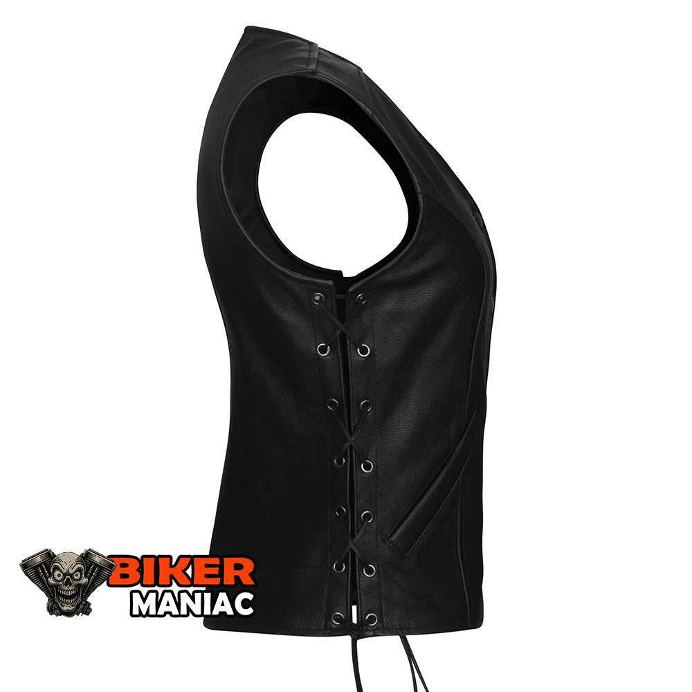 Lady Havoc - Full Length Leather Vest with Concealed Carry Pockets