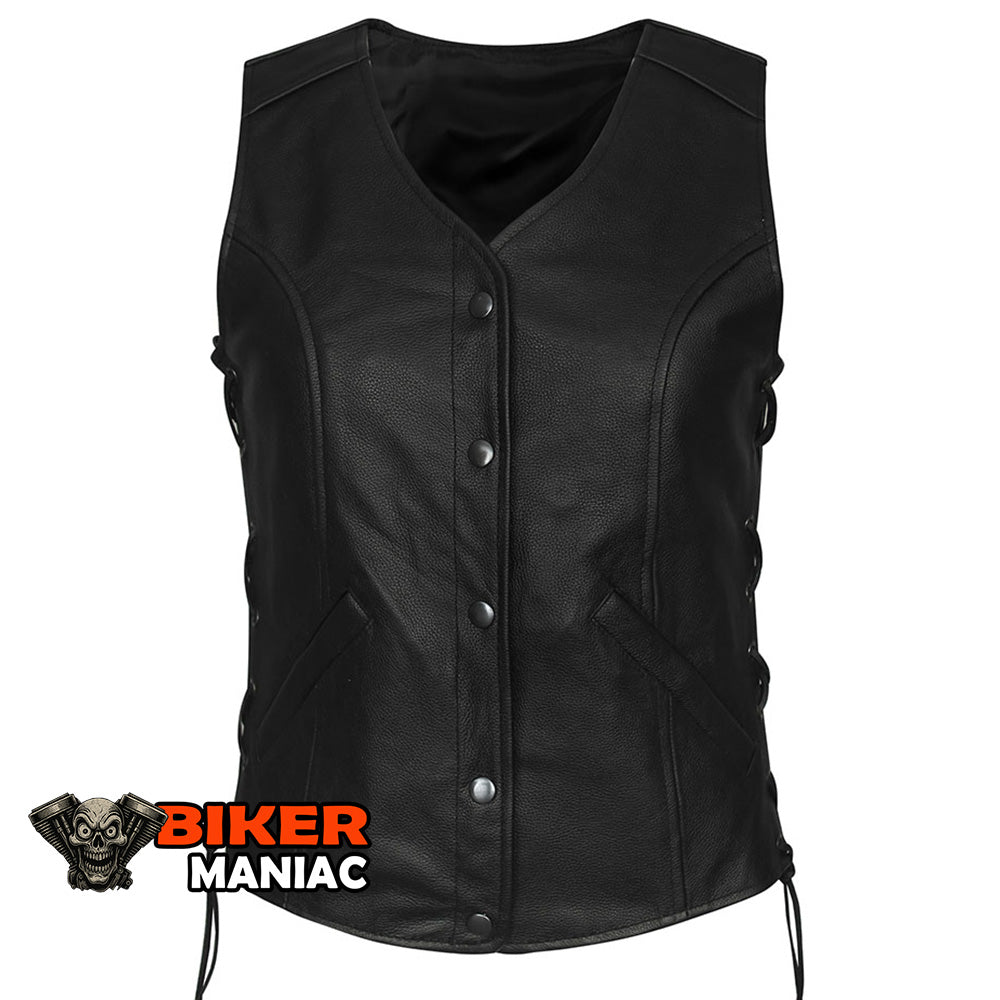 Lady Havoc - Full Length Leather Vest with Concealed Carry Pockets