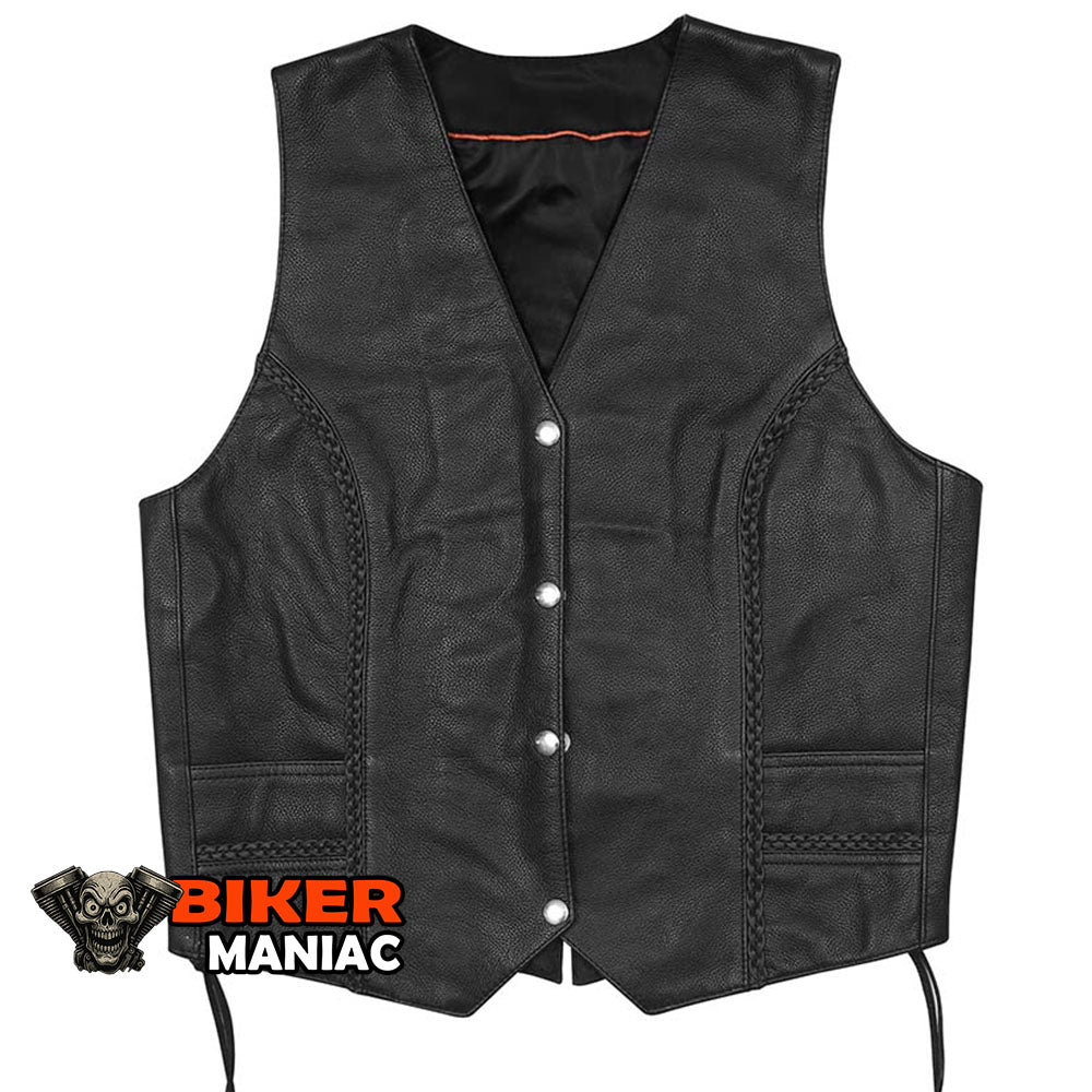 Twisted Lace - Ladies Leather Vest with Braid and Side Laces