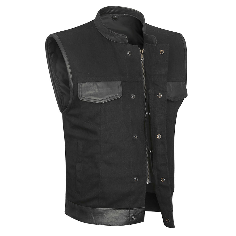 Denim Vest with Leather Accents