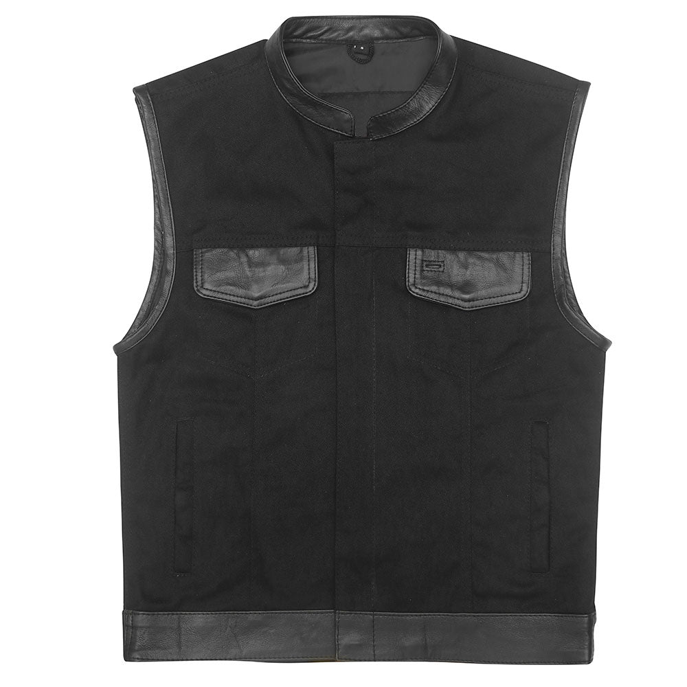 Denim Vest with Leather Accents