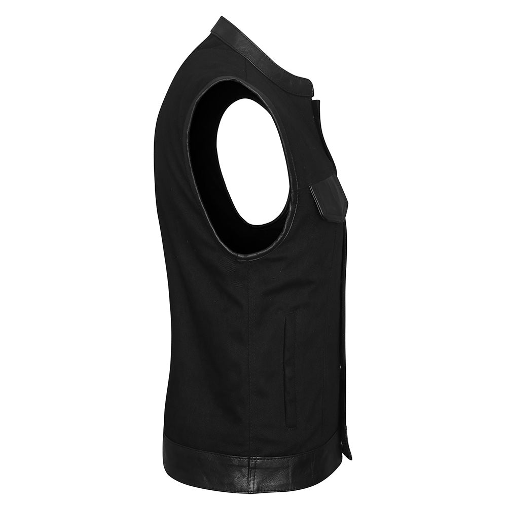 Denim Vest with Leather Accents