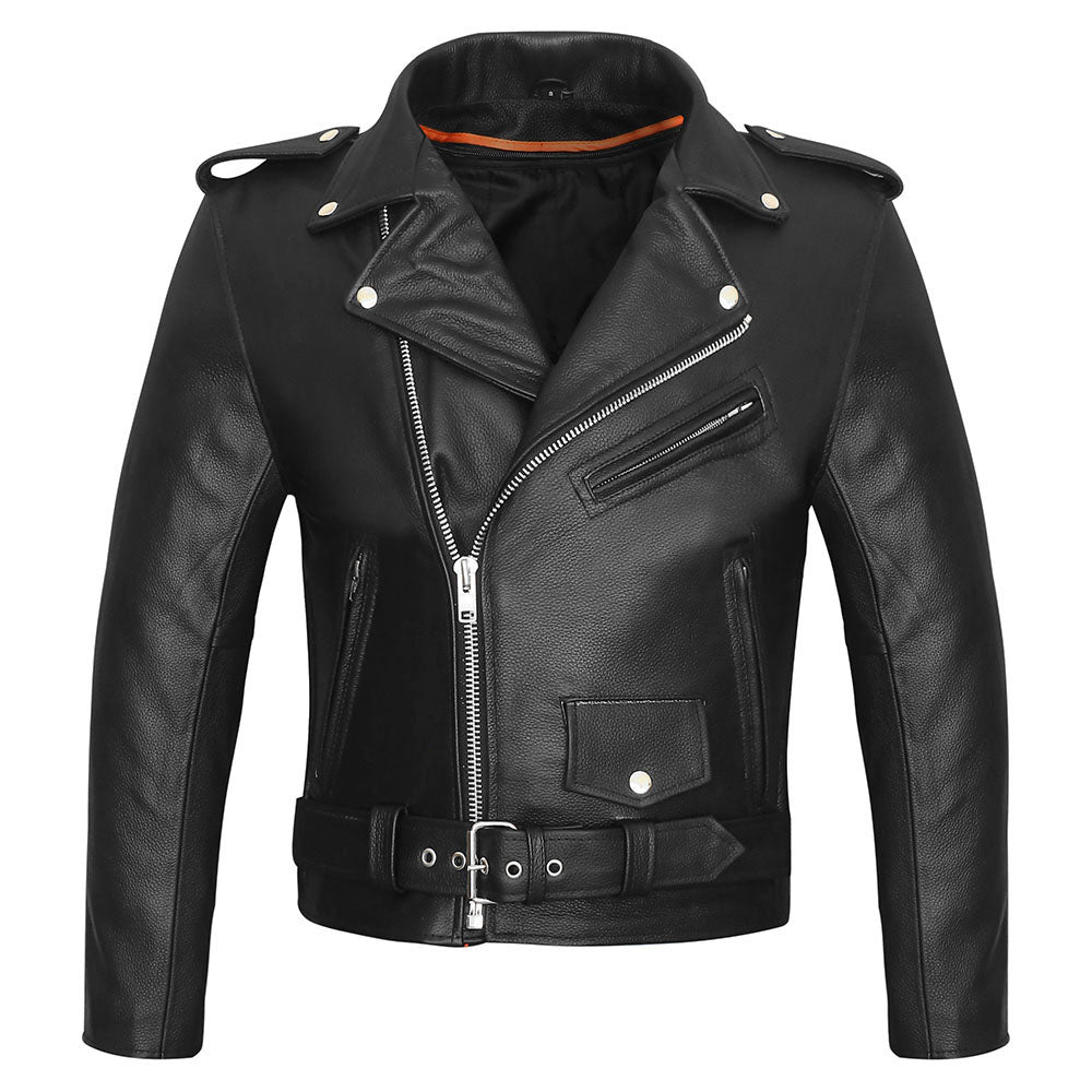 Mens Classic Leather Brando Style Motorcycle Jacket