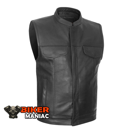Enforcer - Leather Club Vest with Gun Pockets and Quick Access CCW