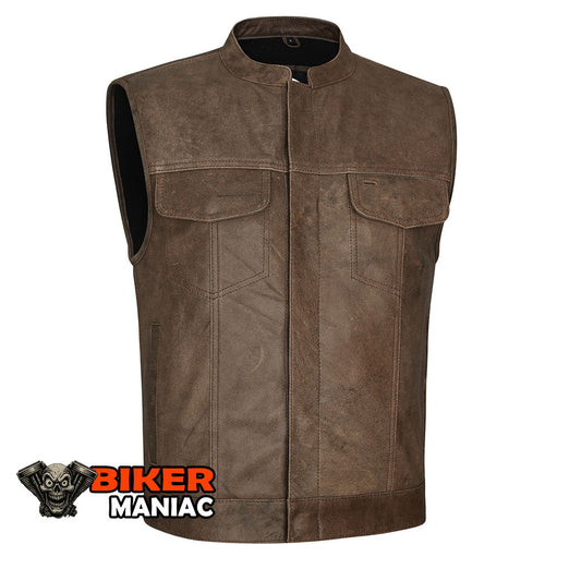 Deadwood - Brown Leather Club Vest with CCW Pockets and Quick Access