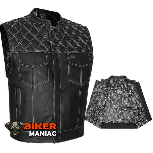 White Diamond Outlaw - White Stitch Club Vest with Bandana Liner and Diamond Stitch