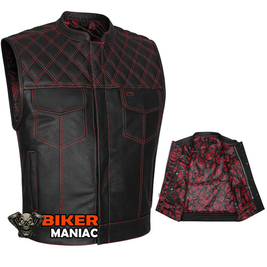 Red Diamond Outlaw - Red Stitch Club Vest with Bandana Liner and Diamond Stitch