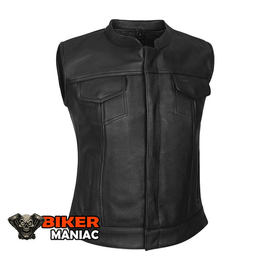Rogue Angel - Ladies Premium Leather Club Vest with Gun Pockets and Single Back Panel