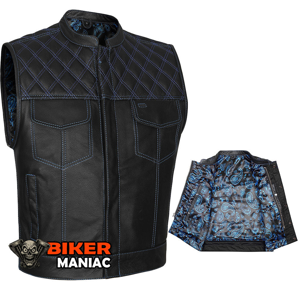 Blue Diamond Outlaw - Blue Stitch Club Vest with Bandana Liner and Diamond Stitch