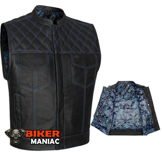 Blue Diamond Outlaw - Blue Stitch Club Vest with Bandana Liner and Diamond Stitch