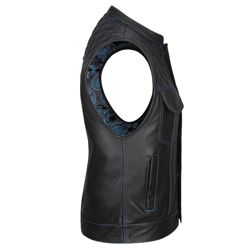 Blue Diamond Outlaw - Blue Stitch Club Vest with Bandana Liner and Diamond Stitch