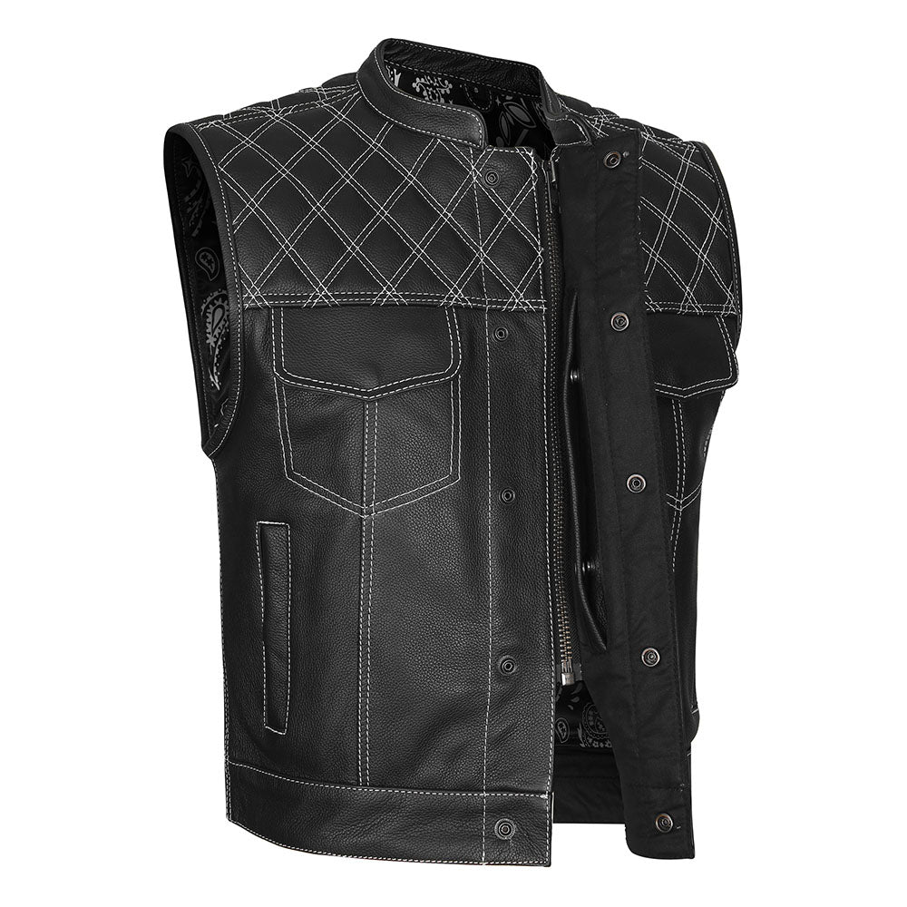 White Diamond Outlaw - White Stitch Club Vest with Bandana Liner and Diamond Stitch