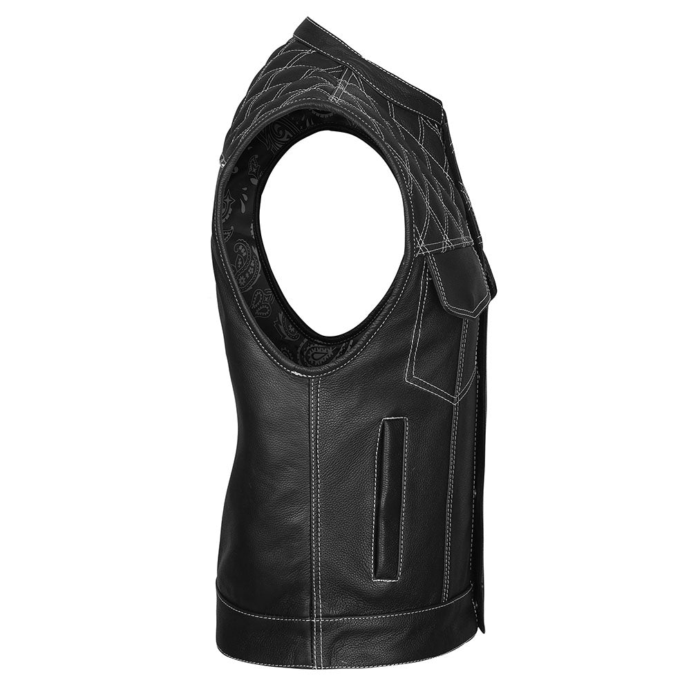 White Diamond Outlaw - White Stitch Club Vest with Bandana Liner and Diamond Stitch