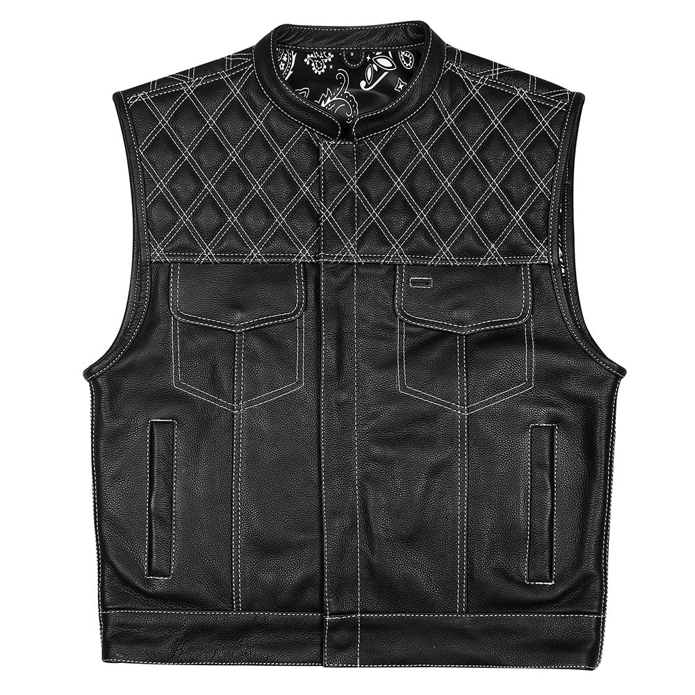 White Diamond Outlaw - White Stitch Club Vest with Bandana Liner and Diamond Stitch