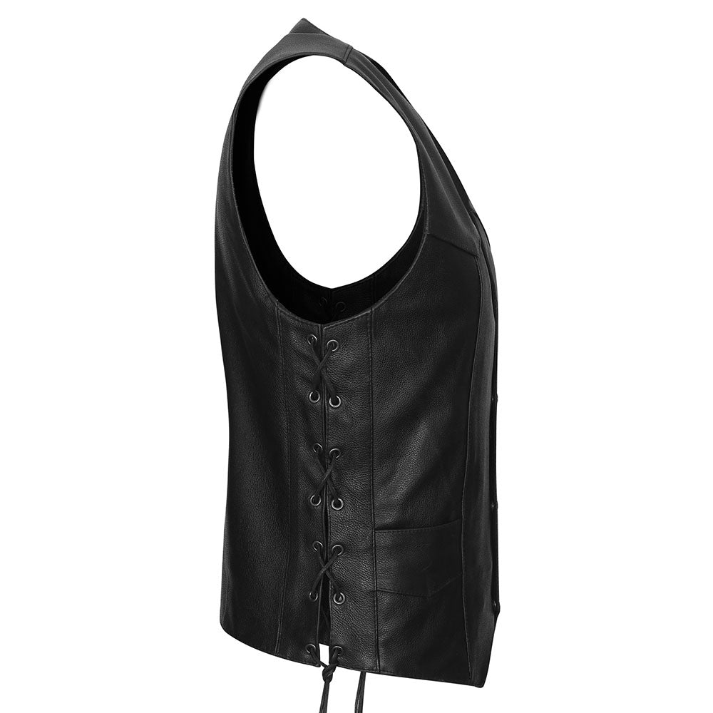 Western V-Neck Vest with Side Laces, Gun Pockets, and Single Back Panel