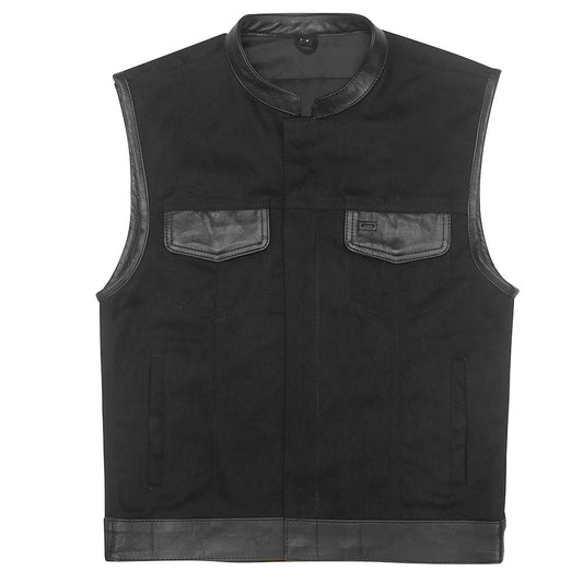 Denim Vest with Leather Accents
