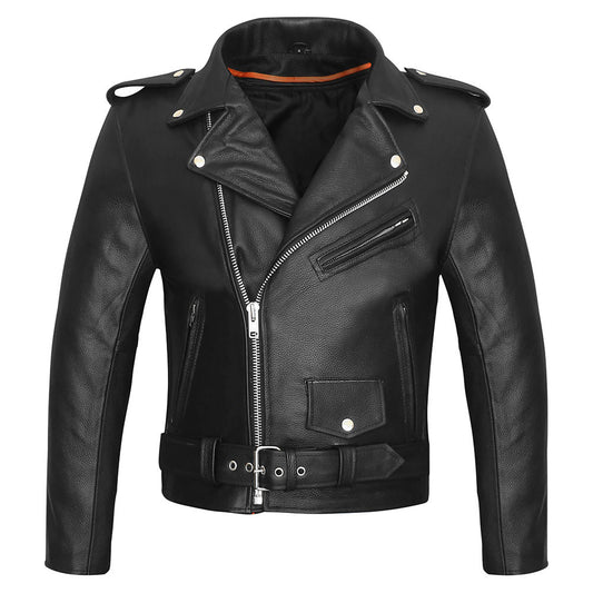 Mens Classic Leather Brando Style Motorcycle Jacket