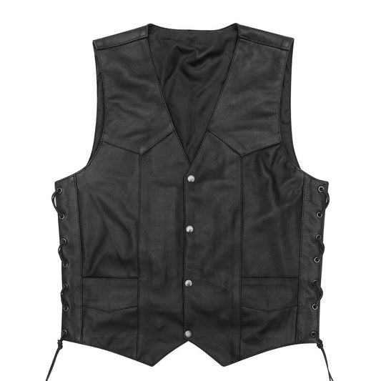 Western V-Neck Vest with Side Laces, Gun Pockets, and Single Back Panel